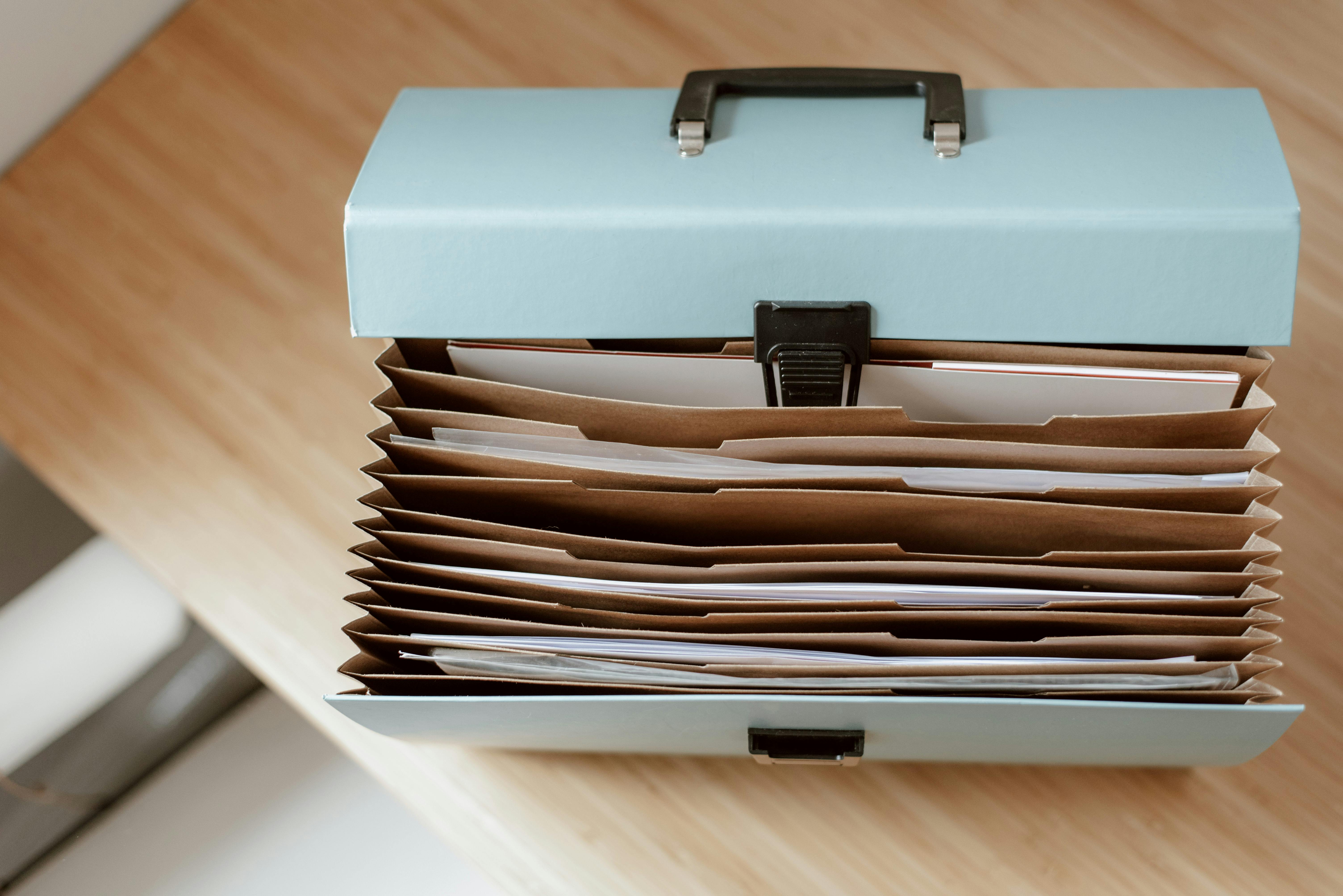 Organized tax document storage system with files and digital backups