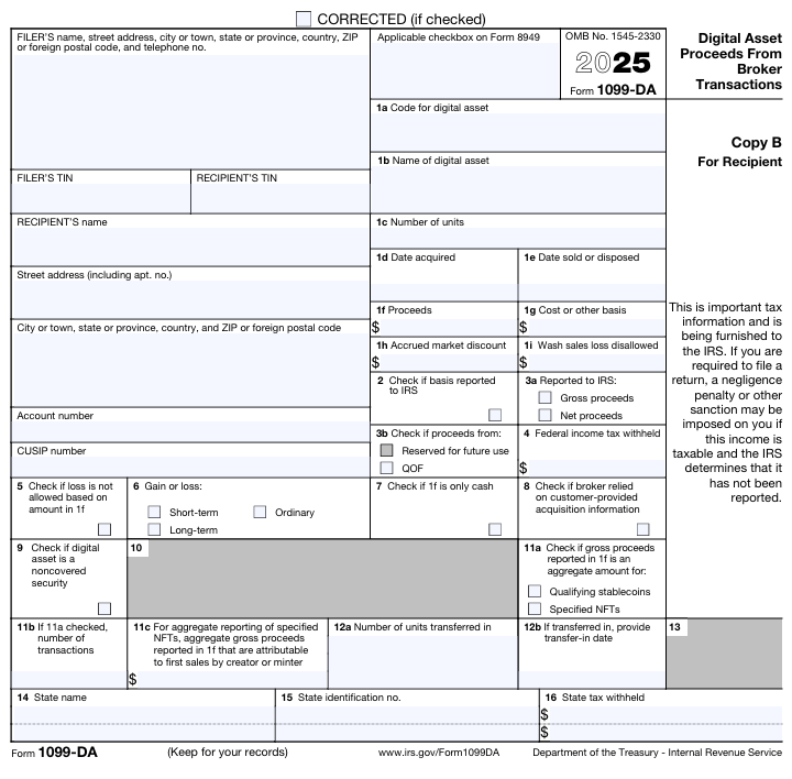Form 1099-K sample showing payment card and third party network transactions